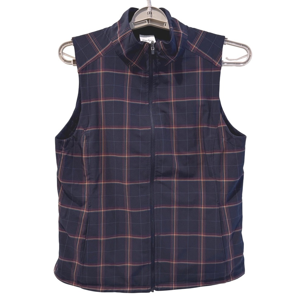 Walter Hagen Clubhouse Reversible Vest Dark Navy Plaid Golf Active Women Medium